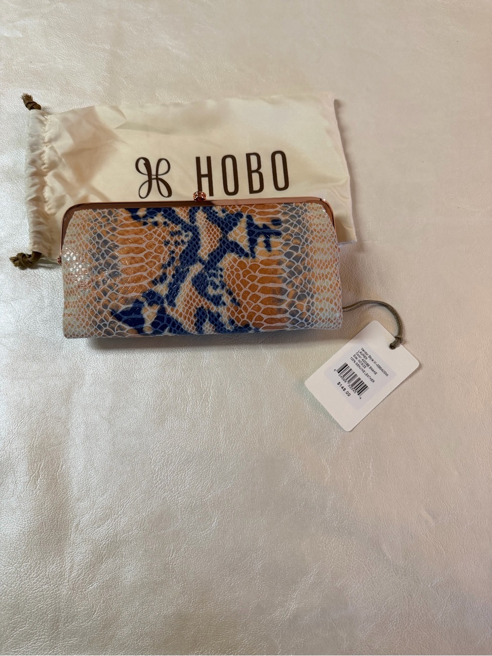 HOBO Blue and Orange Snakeskin-Pattern Clutch Wallet